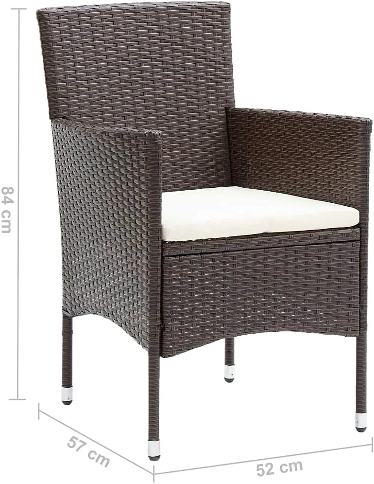 2 Pack Poly Rattan Patio Chairs Outdoor Dining Chairs Brown Steel Frame Weather-Resistant PE Woven with Removable Cushions for Poolside Backyard Garden