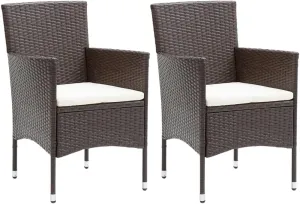 2 Pack Poly Rattan Patio Chairs Outdoor Dining Chairs Brown Steel Frame Weather-Resistant PE Woven with Removable Cushions for Poolside Backyard Garden