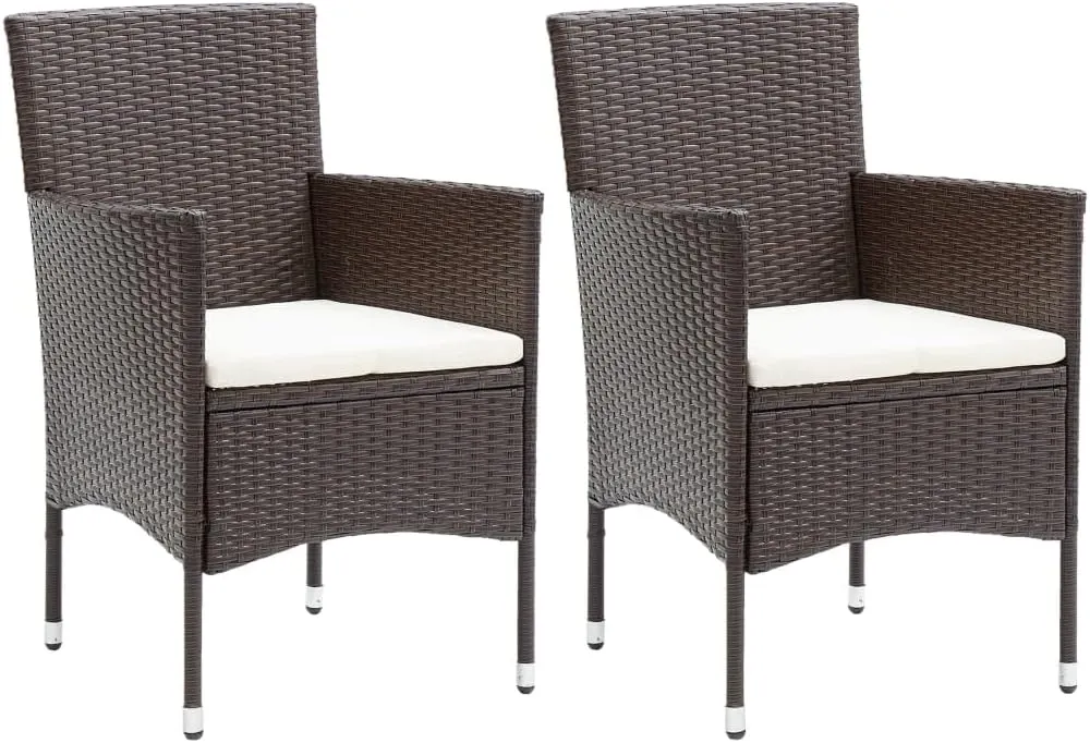 2 Pack Poly Rattan Patio Chairs Outdoor Dining Chairs Brown Steel Frame Weather-Resistant PE Woven with Removable Cushions for Poolside Backyard Garden