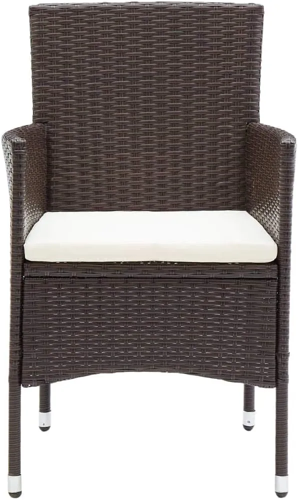 2 Pack Poly Rattan Patio Chairs Outdoor Dining Chairs Brown Steel Frame Weather-Resistant PE Woven with Removable Cushions for Poolside Backyard Garden