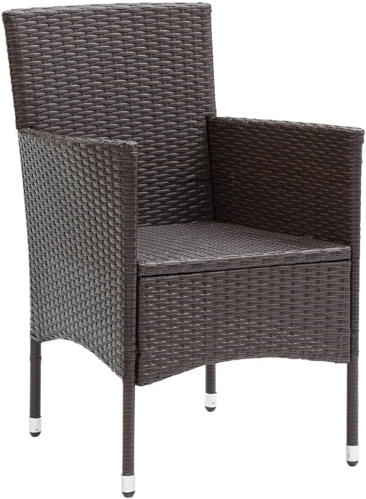 2 Pack Poly Rattan Patio Chairs Outdoor Dining Chairs Brown Steel Frame Weather-Resistant PE Woven with Removable Cushions for Poolside Backyard Garden