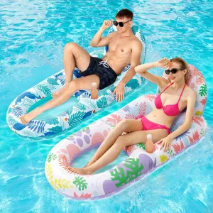 2 Pack Pool Floats Adult Heavy Duty-Adult Pool Float Lounger with Cup Holders, Backrest & Footrest Pool Lounge Float Pool Floaties Rafts for Beach Lake Party(Pink, Blue)