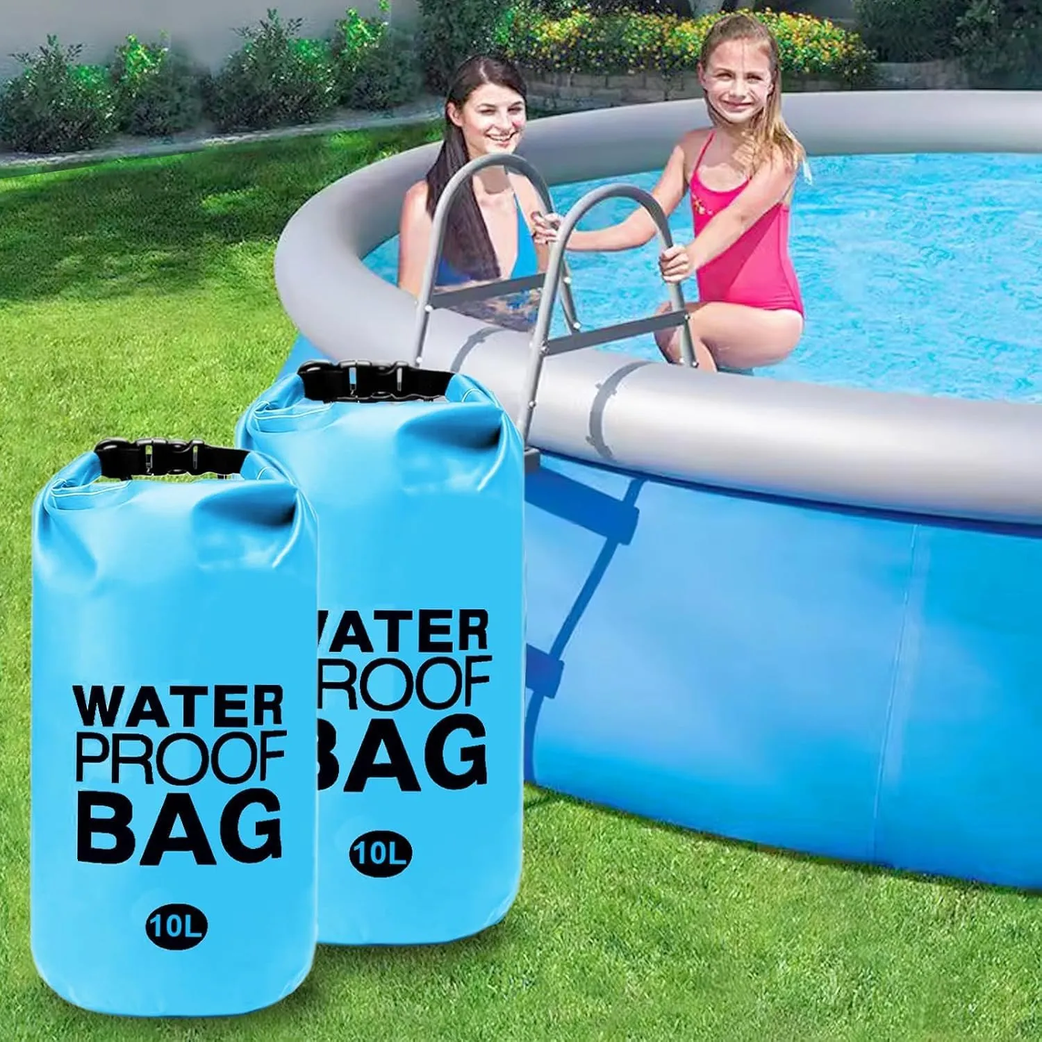 2-Pack Pool Step Weights, 10L Heavy-Duty Pool Ladder Weights for Above-Ground Pools, 500D No-Break Waterproof Sand Bags, Easy & Quick Fill for Secure Pool Steps (Sky Blue)