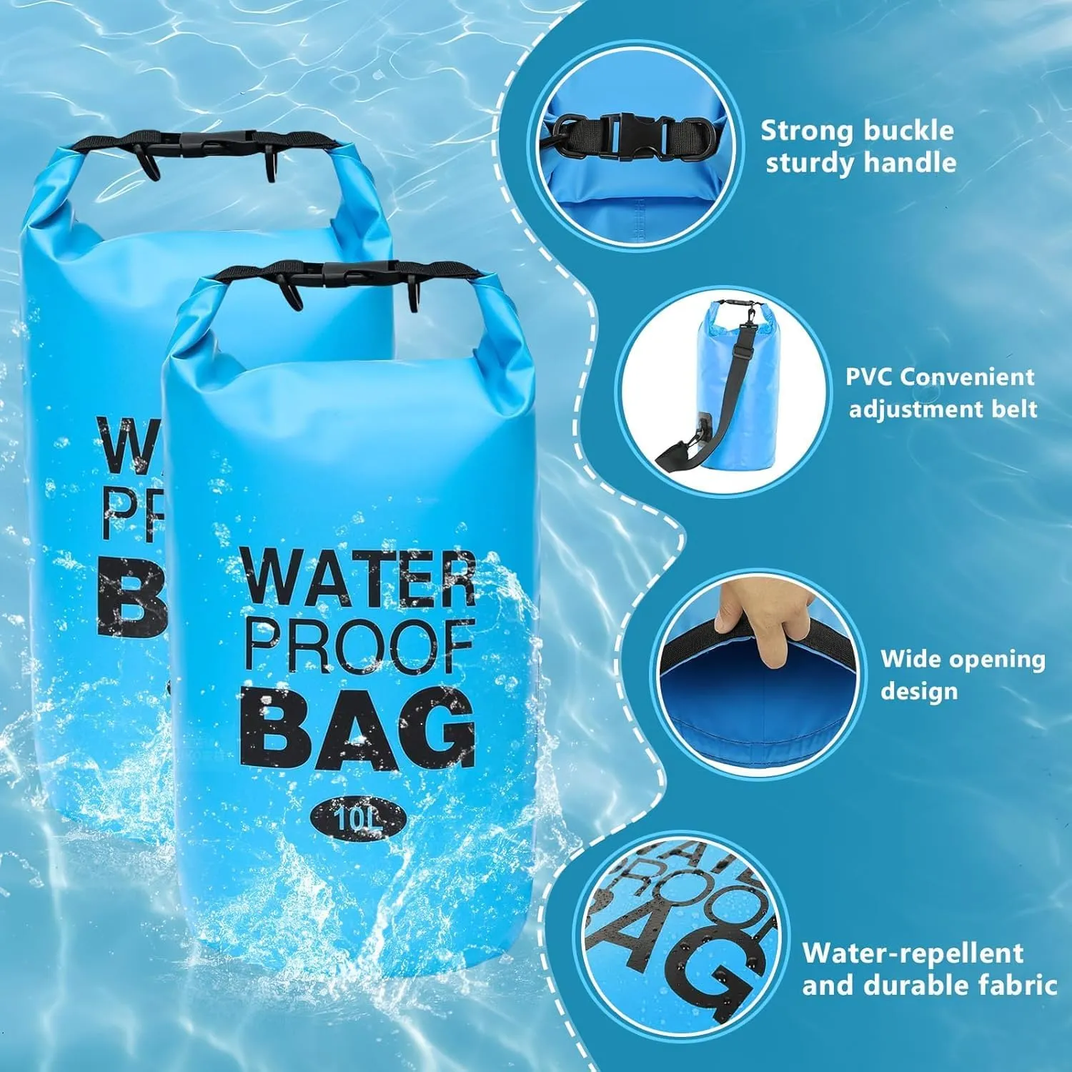2-Pack Pool Step Weights, 10L Heavy-Duty Pool Ladder Weights for Above-Ground Pools, 500D No-Break Waterproof Sand Bags, Easy & Quick Fill for Secure Pool Steps (Sky Blue)