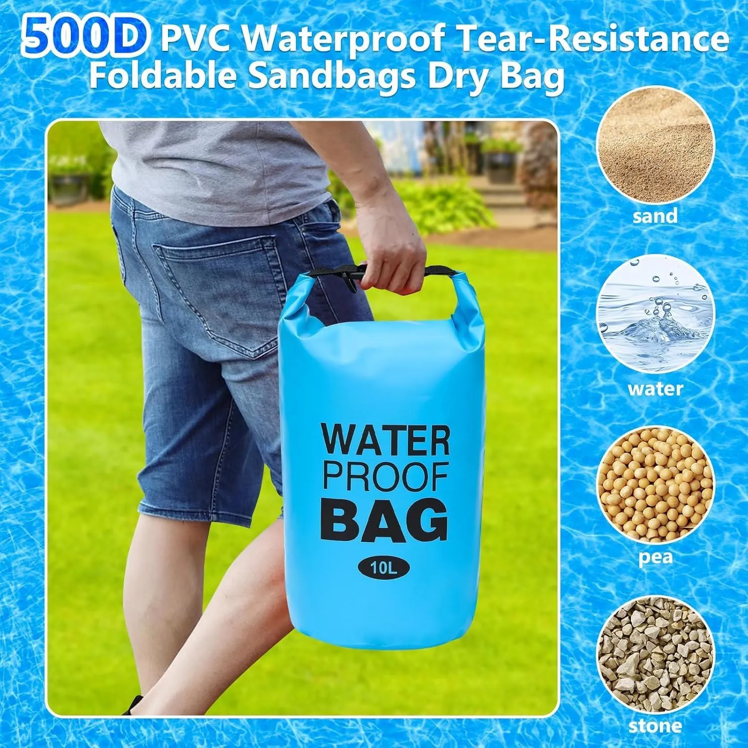 2-Pack Pool Step Weights, 10L Heavy-Duty Pool Ladder Weights for Above-Ground Pools, 500D No-Break Waterproof Sand Bags, Easy & Quick Fill for Secure Pool Steps (Sky Blue)