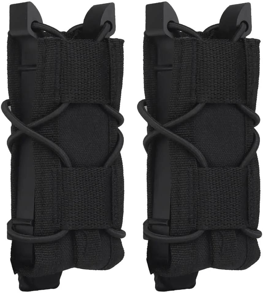 2 Pack Universal 9mm Single Pistol Mag Pouch Bag Tactical Molle Magazine Pouch Holder Molle Flashlight Pouch Torch Holder Waist Belt Holder for 9MM/Glock/Single Gun Magazines Pouches