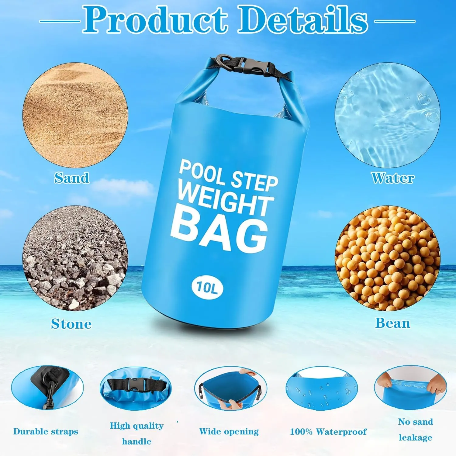 2 Pack Universal Pool Ladder Weights,10L 500D PVC Waterproof Pool Step Weights,Foldable Pool Sand Bags Work with Above Ground/in-Ground Pool Steps,Easy and Quick Fill Sand