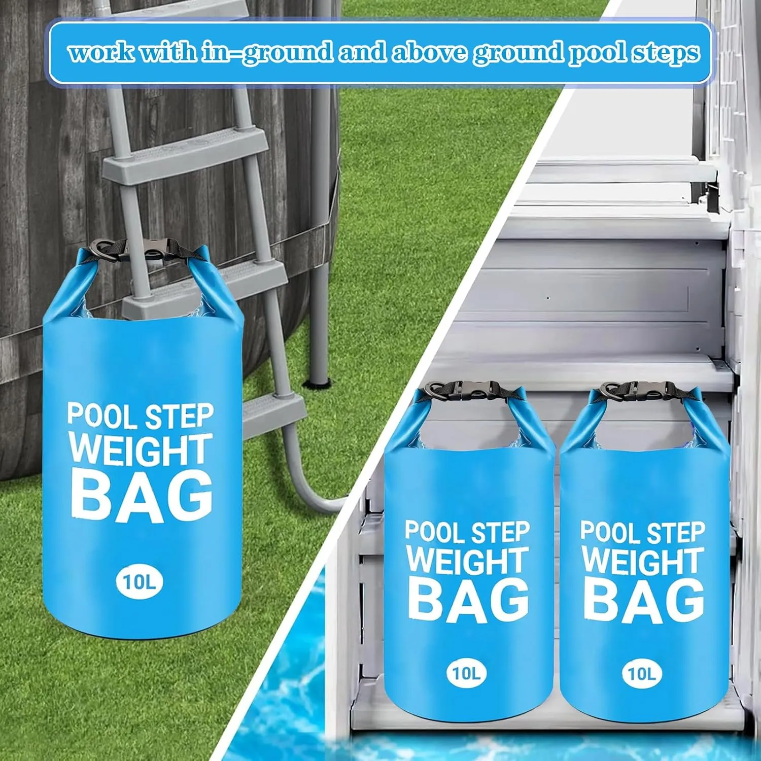 2 Pack Universal Pool Ladder Weights,10L 500D PVC Waterproof Pool Step Weights,Foldable Pool Sand Bags Work with Above Ground/in-Ground Pool Steps,Easy and Quick Fill Sand