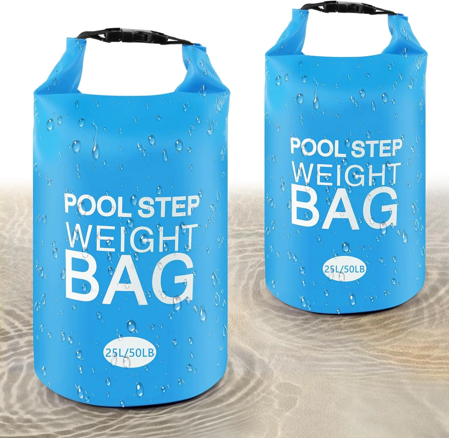 2 Pack Universal Pool Step Weights, 25L/50LB No Breaken Pool Ladder Weights for Above Ground Pools, Waterproof Pool Sand Stair Weights for Pool Steps, Easy&Quick Fill Sand (Sky Blue)