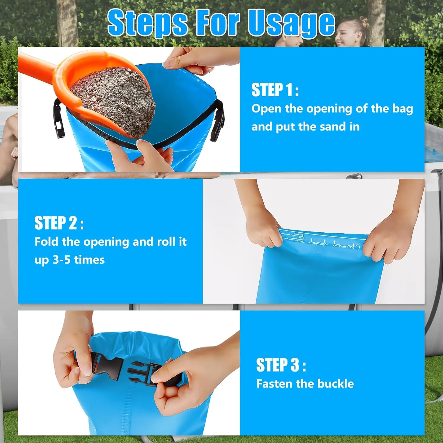 2 Pack Universal Pool Step Weights, 25L/50LB No Breaken Pool Ladder Weights for Above Ground Pools, Waterproof Pool Sand Stair Weights for Pool Steps, Easy&Quick Fill Sand (Sky Blue)