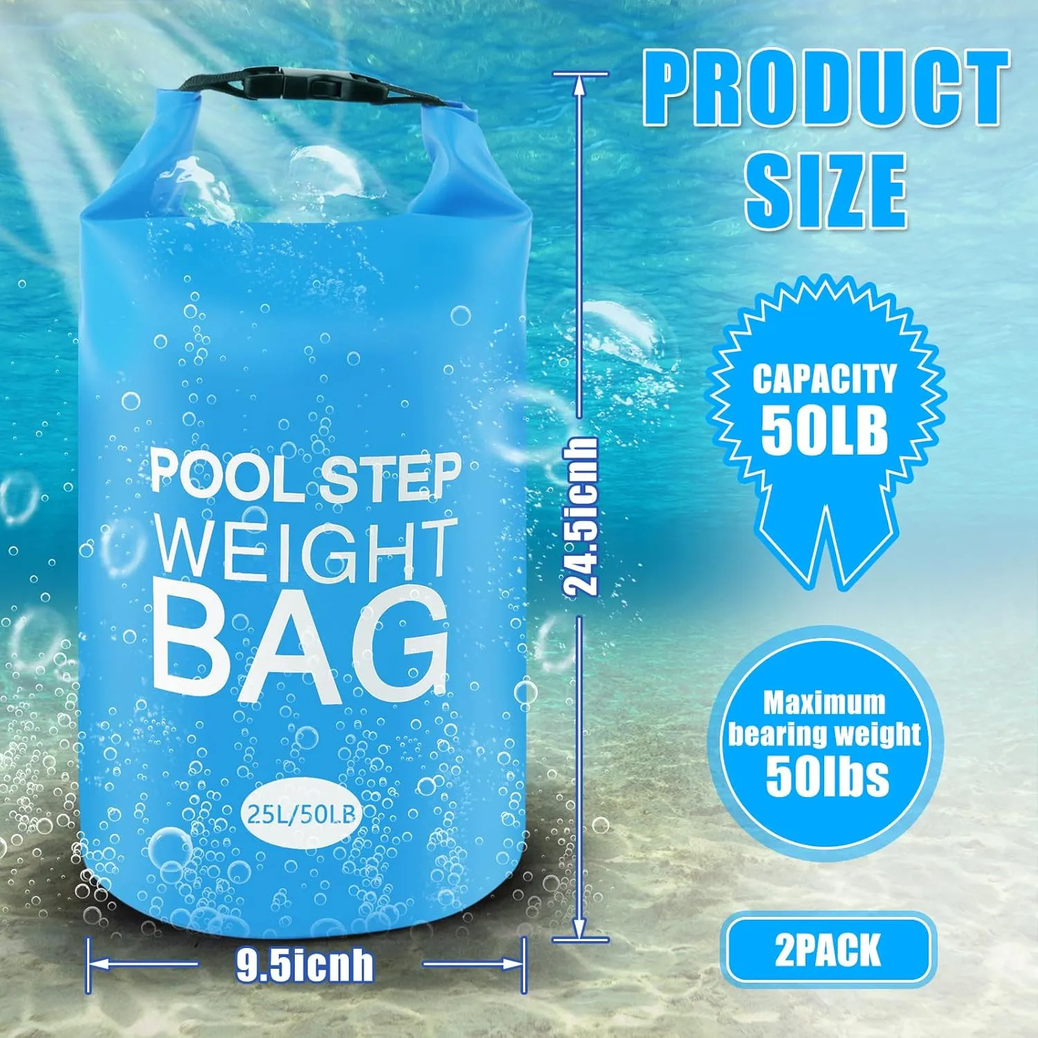 2 Pack Universal Pool Step Weights, 25L/50LB No Breaken Pool Ladder Weights for Above Ground Pools, Waterproof Pool Sand Stair Weights for Pool Steps, Easy&Quick Fill Sand (Sky Blue)