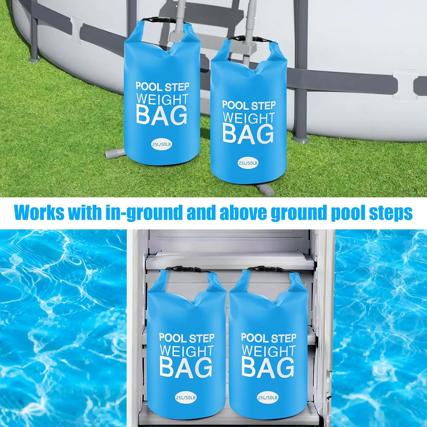 2 Pack Universal Pool Step Weights, 25L/50LB No Breaken Pool Ladder Weights for Above Ground Pools, Waterproof Pool Sand Stair Weights for Pool Steps, Easy&Quick Fill Sand (Sky Blue)