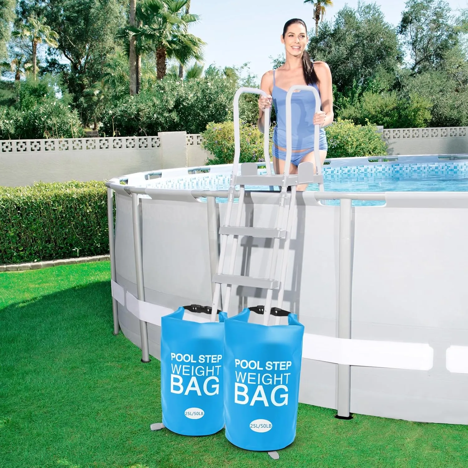 2 Pack Universal Pool Step Weights, 25L/50LB No Breaken Pool Ladder Weights for Above Ground Pools, Waterproof Pool Sand Stair Weights for Pool Steps, Easy&Quick Fill Sand (Sky Blue)