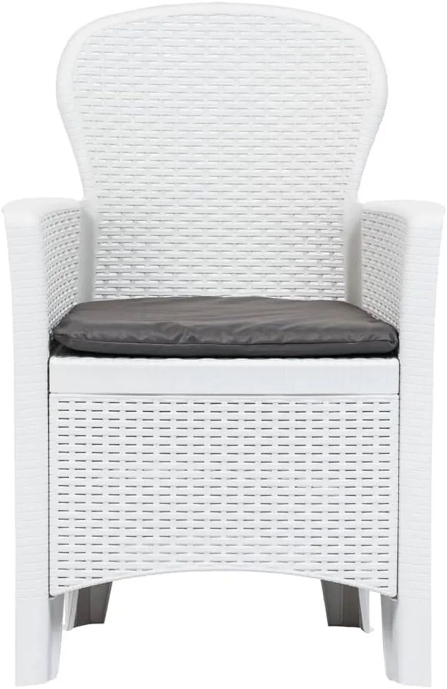 2-Pack White Plastic Patio Chairs with Seat Cushions Rattan Look Outdoor Dining Chairs Lightweight Durable Easy to Clean and Assemble for Garden Terrace Patio Beach Camping Furniture