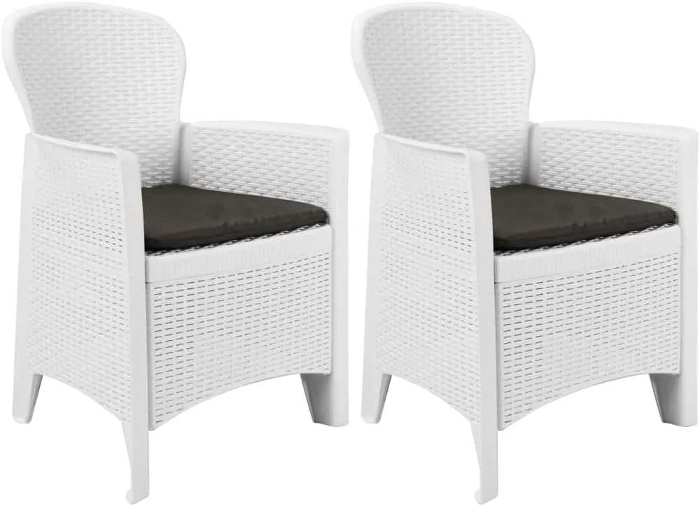 2-Pack White Plastic Patio Chairs with Seat Cushions Rattan Look Outdoor Dining Chairs Lightweight Durable Easy to Clean and Assemble for Garden Terrace Patio Beach Camping Furniture