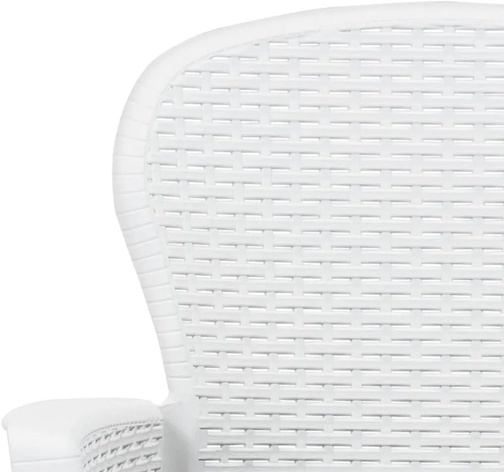 2-Pack White Plastic Patio Chairs with Seat Cushions Rattan Look Outdoor Dining Chairs Lightweight Durable Easy to Clean and Assemble for Garden Terrace Patio Beach Camping Furniture