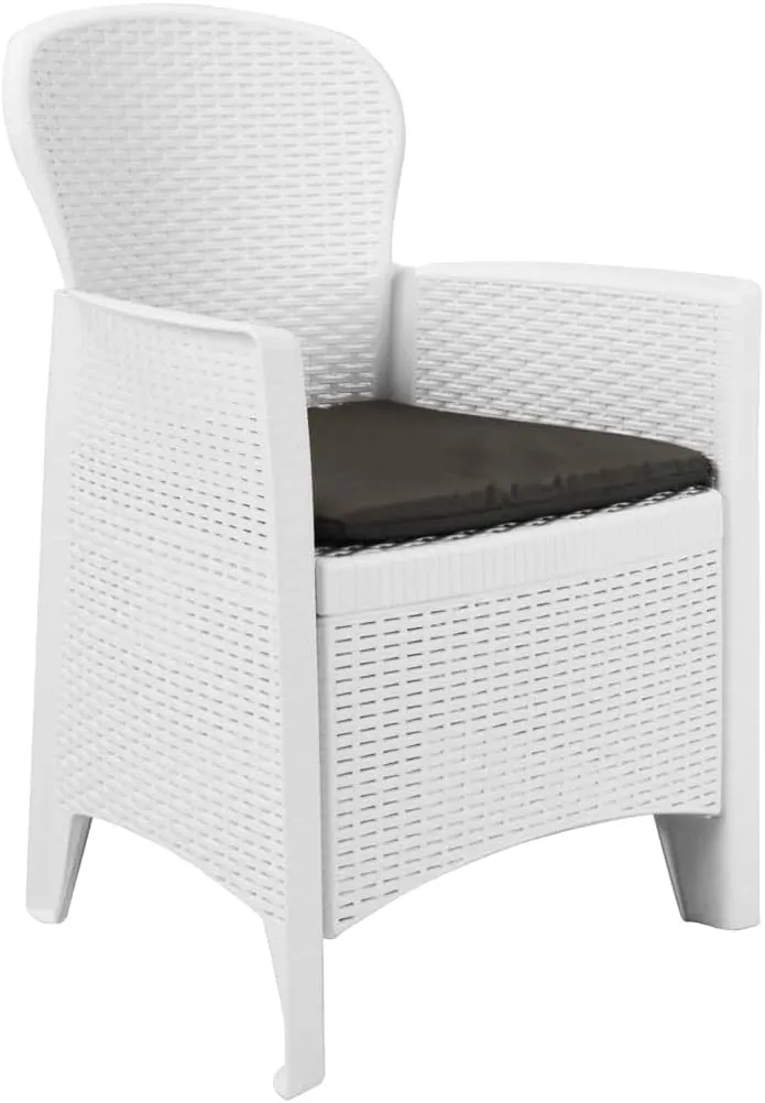 2-Pack White Plastic Patio Chairs with Seat Cushions Rattan Look Outdoor Dining Chairs Lightweight Durable Easy to Clean and Assemble for Garden Terrace Patio Beach Camping Furniture