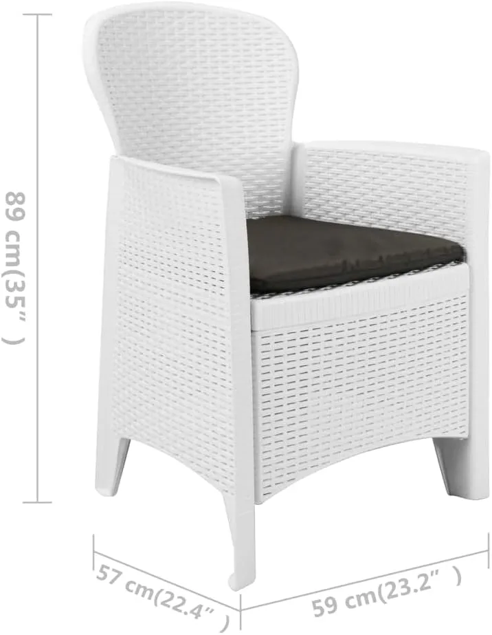 2-Pack White Plastic Patio Chairs with Seat Cushions Rattan Look Outdoor Dining Chairs Lightweight Durable Easy to Clean and Assemble for Garden Terrace Patio Beach Camping Furniture