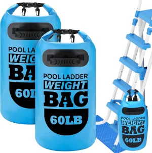 2 Packs Pool Ladder Weights 30L Pool Step Weights with Pool Ladder Mat 500D PVC Waterproof Dry Bag with Heavy-Duty Handle for Above Ground Swimming Pool Steps, Blue