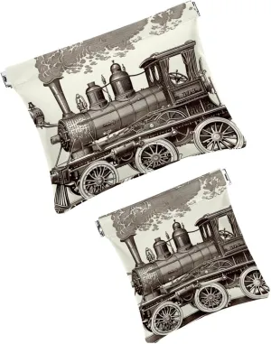 2 Pcs Faux Leather Pocket Box, Small Travel Kit Storage Pouch, Mini Portable Cosmetic Bags for Women, Multifunctional Travel Storage Bag, Steam Engine Retro
