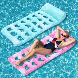 2 Pcs Inflatable Pool Float Mat Pool Floaties Rafts with Headrest Loungers Sun Tanning Floaty for Adult Cool Water Hammock Chair for Summer Swimming Pool Lake Beach Party Toys