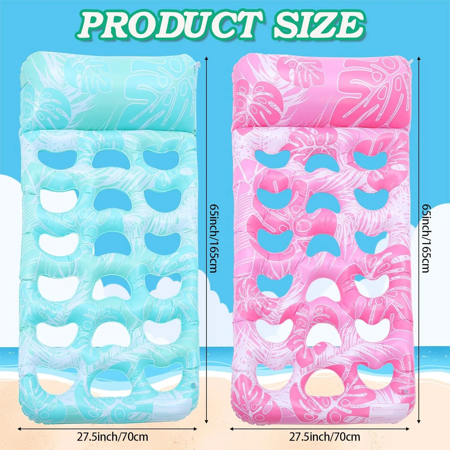 2 Pcs Inflatable Pool Float Mat Pool Floaties Rafts with Headrest Loungers Sun Tanning Floaty for Adult Cool Water Hammock Chair for Summer Swimming Pool Lake Beach Party Toys