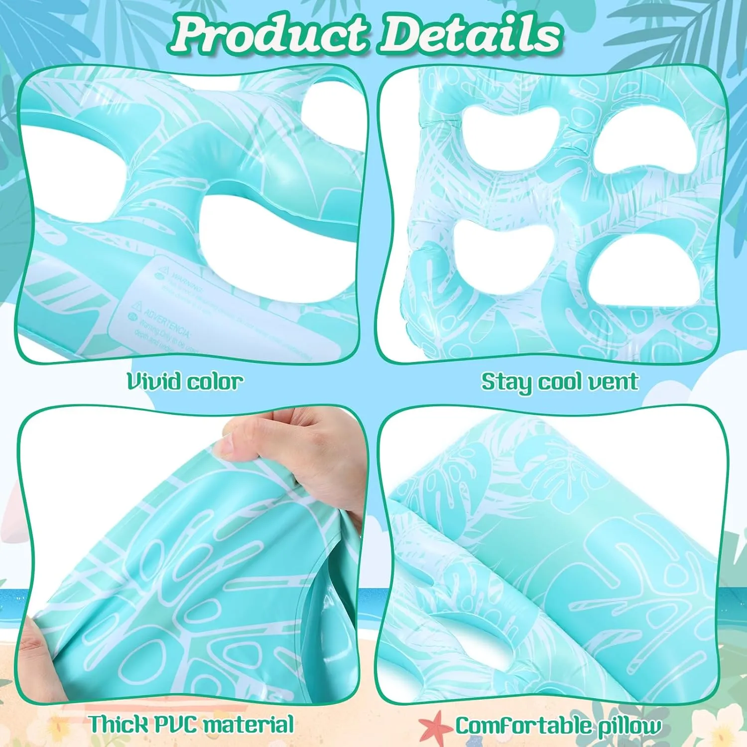 2 Pcs Inflatable Pool Float Mat Pool Floaties Rafts with Headrest Loungers Sun Tanning Floaty for Adult Cool Water Hammock Chair for Summer Swimming Pool Lake Beach Party Toys