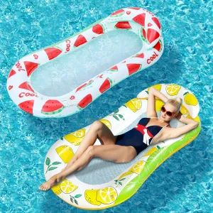 2 Pcs Inflatable Pool Float Mat Rafts with Headrest 59x31 Inch Loungers Sun Tanning Float for Adult Cool Water Hammock Chair for Summer Swimming Pool Lake Beach Party Toys