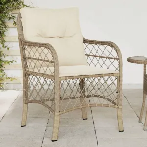 2-Piece Beige Poly Rattan Patio Chairs with Cream Cushions Outdoor Furniture Set, 23" W Weather-Resistant Lounge Chairs for Poolside Backyard Deck Porch