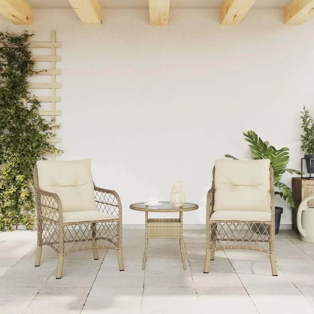 2-Piece Beige Poly Rattan Patio Chairs with Cream Cushions Outdoor Furniture Set, 23" W Weather-Resistant Lounge Chairs for Poolside Backyard Deck Porch