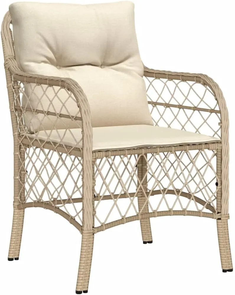 2-Piece Beige Poly Rattan Patio Chairs with Cream Cushions Outdoor Furniture Set, 23" W Weather-Resistant Lounge Chairs for Poolside Backyard Deck Porch