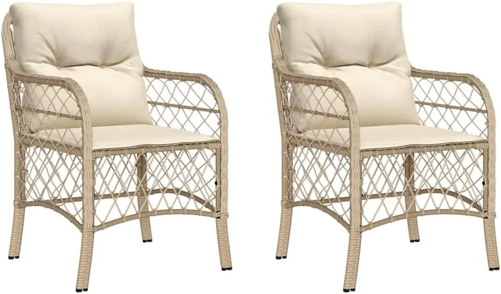 2-Piece Beige Poly Rattan Patio Chairs with Cream Cushions Outdoor Furniture Set, 23" W Weather-Resistant Lounge Chairs for Poolside Backyard Deck Porch