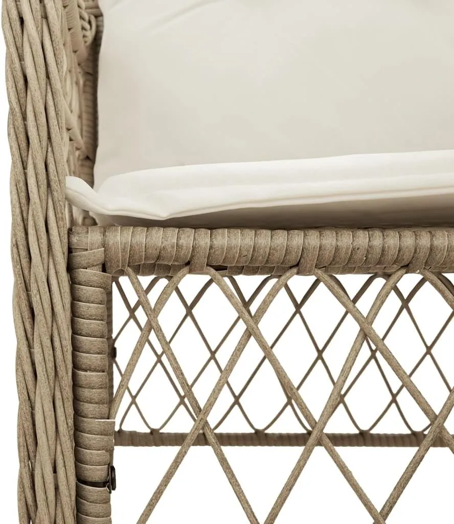 2-Piece Beige Poly Rattan Patio Chairs with Cream Cushions Outdoor Furniture Set, 23" W Weather-Resistant Lounge Chairs for Poolside Backyard Deck Porch