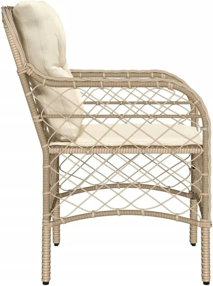 2-Piece Beige Poly Rattan Patio Chairs with Cream Cushions Outdoor Furniture Set, 23" W Weather-Resistant Lounge Chairs for Poolside Backyard Deck Porch