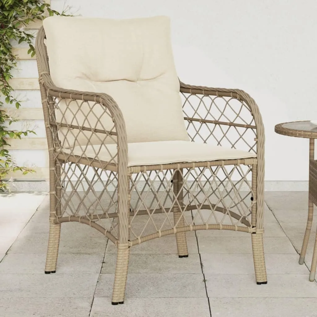 2-Piece Beige Poly Rattan Patio Chairs with Cream Cushions Outdoor Furniture Set, 23" W Weather-Resistant Lounge Chairs for Poolside Backyard Deck Porch