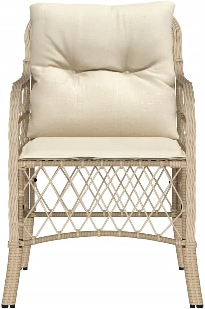 2-Piece Beige Poly Rattan Patio Chairs with Cream Cushions Outdoor Furniture Set, 23" W Weather-Resistant Lounge Chairs for Poolside Backyard Deck Porch