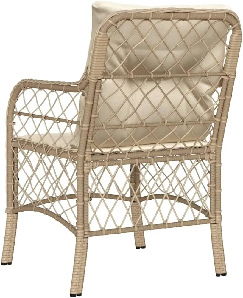 2-Piece Beige Poly Rattan Patio Chairs with Cream Cushions Outdoor Furniture Set, 23" W Weather-Resistant Lounge Chairs for Poolside Backyard Deck Porch