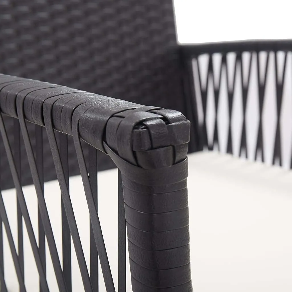 2-Piece Black Patio Armchairs with Cream Cushions, PE Rattan Outdoor Lounge Chairs for Garden Poolside, All-Weather Steel Frame Furniture Set with Removable Padded Seats