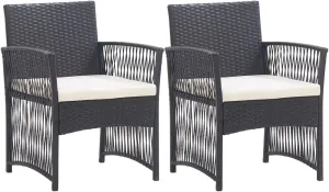 2-Piece Black Patio Armchairs with Cream Cushions, PE Rattan Outdoor Lounge Chairs for Garden Poolside, All-Weather Steel Frame Furniture Set with Removable Padded Seats