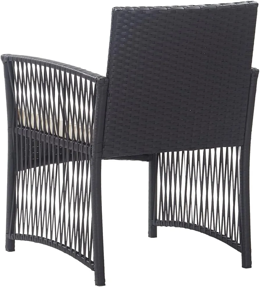 2-Piece Black Patio Armchairs with Cream Cushions, PE Rattan Outdoor Lounge Chairs for Garden Poolside, All-Weather Steel Frame Furniture Set with Removable Padded Seats