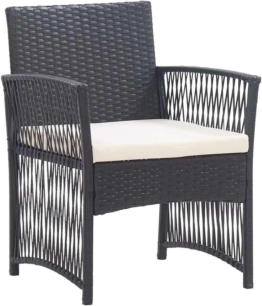 2-Piece Black Patio Armchairs with Cream Cushions, PE Rattan Outdoor Lounge Chairs for Garden Poolside, All-Weather Steel Frame Furniture Set with Removable Padded Seats