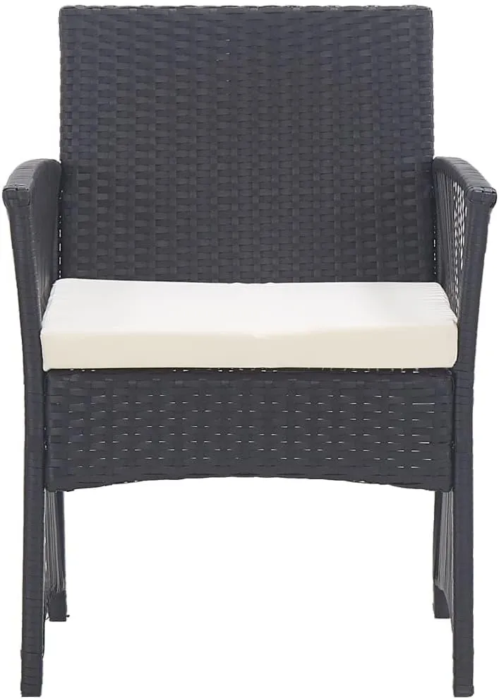 2-Piece Black Patio Armchairs with Cream Cushions, PE Rattan Outdoor Lounge Chairs for Garden Poolside, All-Weather Steel Frame Furniture Set with Removable Padded Seats