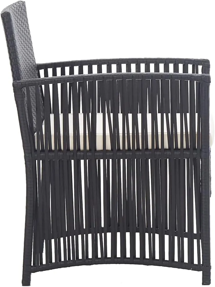 2-Piece Black Patio Armchairs with Cream Cushions, PE Rattan Outdoor Lounge Chairs for Garden Poolside, All-Weather Steel Frame Furniture Set with Removable Padded Seats