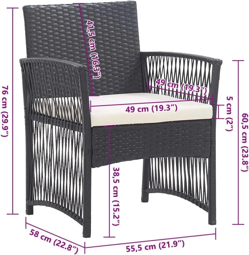 2-Piece Black Patio Armchairs with Cream Cushions, PE Rattan Outdoor Lounge Chairs for Garden Poolside, All-Weather Steel Frame Furniture Set with Removable Padded Seats