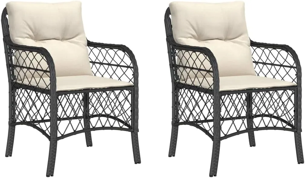 2-Piece Black PE Rattan Outdoor Patio Chairs with Cream Cushions, All-Weather Lounge Chairs with Steel Frame for Backyard Poolside Deck Garden