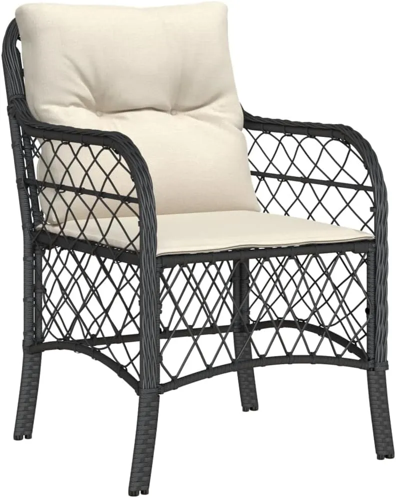 2-Piece Black PE Rattan Outdoor Patio Chairs with Cream Cushions, All-Weather Lounge Chairs with Steel Frame for Backyard Poolside Deck Garden