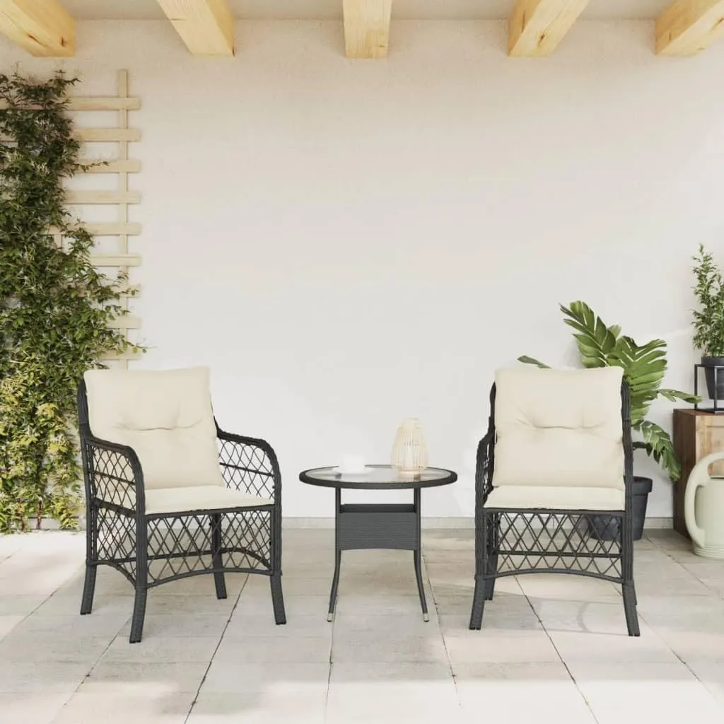 2-Piece Black PE Rattan Outdoor Patio Chairs with Cream Cushions, All-Weather Lounge Chairs with Steel Frame for Backyard Poolside Deck Garden