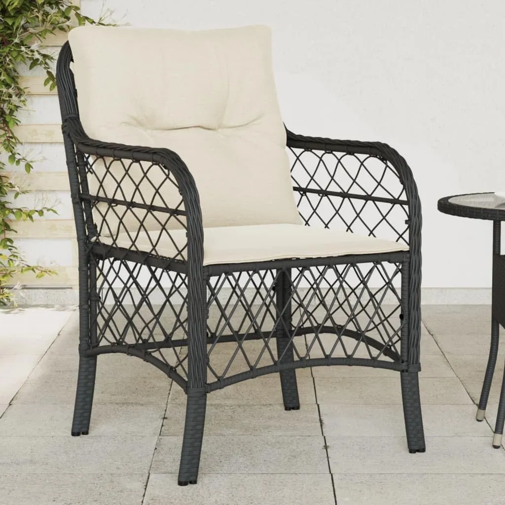 2-Piece Black PE Rattan Outdoor Patio Chairs with Cream Cushions, All-Weather Lounge Chairs with Steel Frame for Backyard Poolside Deck Garden