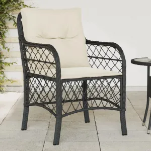 2-Piece Black PE Rattan Outdoor Patio Chairs with Cream Cushions, All-Weather Lounge Chairs with Steel Frame for Backyard Poolside Deck Garden