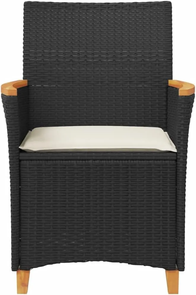 2-Piece Black PE Rattan Patio Chairs with Cream Cushions, Solid Acacia Wood & Steel Frame Outdoor Furniture for Deck, Poolside, Garden